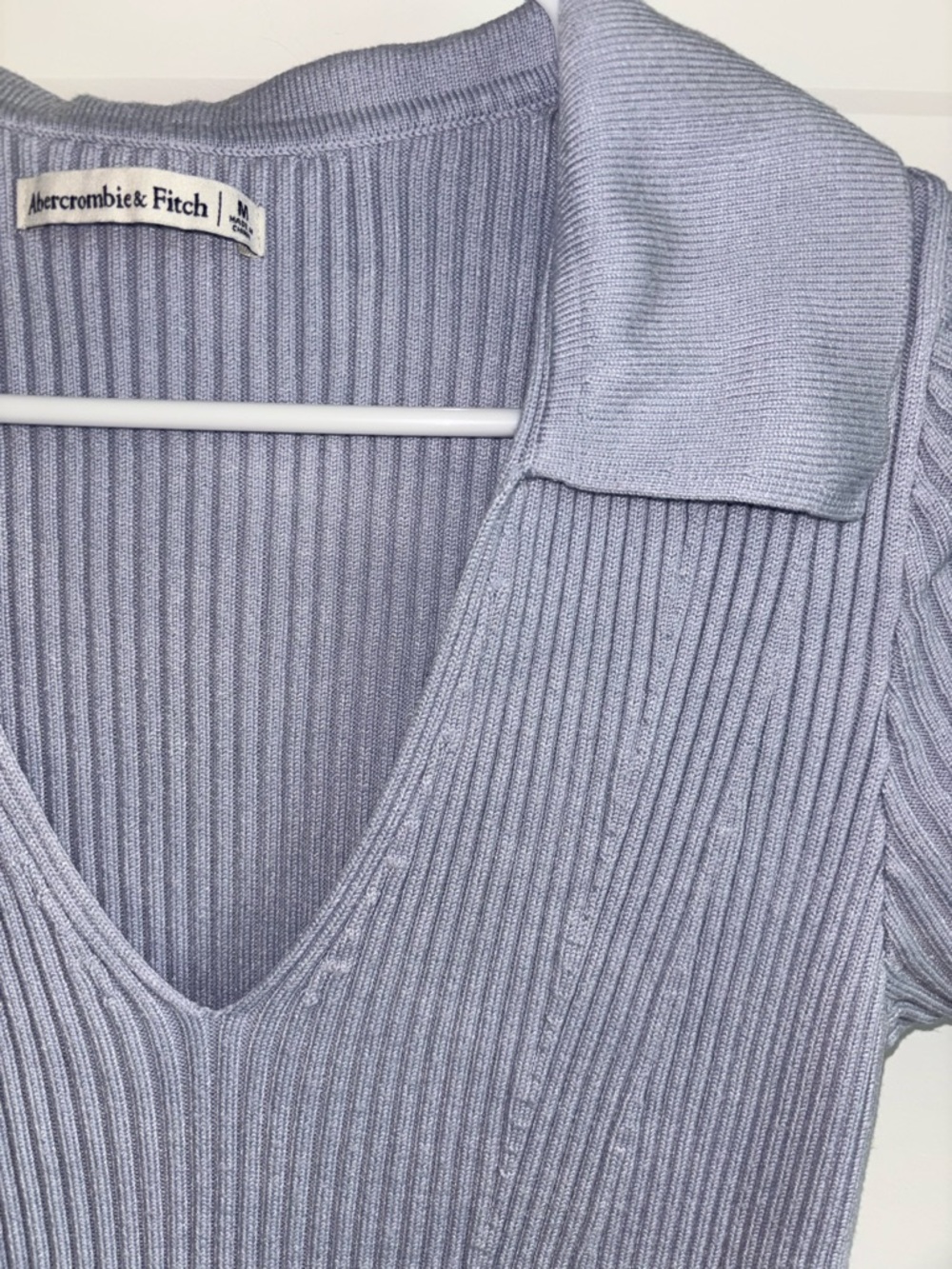 Abercrombie & Fitch Light Blue Ribbed Knit Polo V-Neck Mini Dress - Picture 5 of 7
